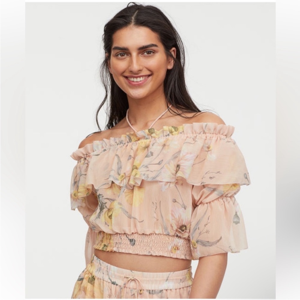 H&M Peach Floral Off-Shoulder Blouse